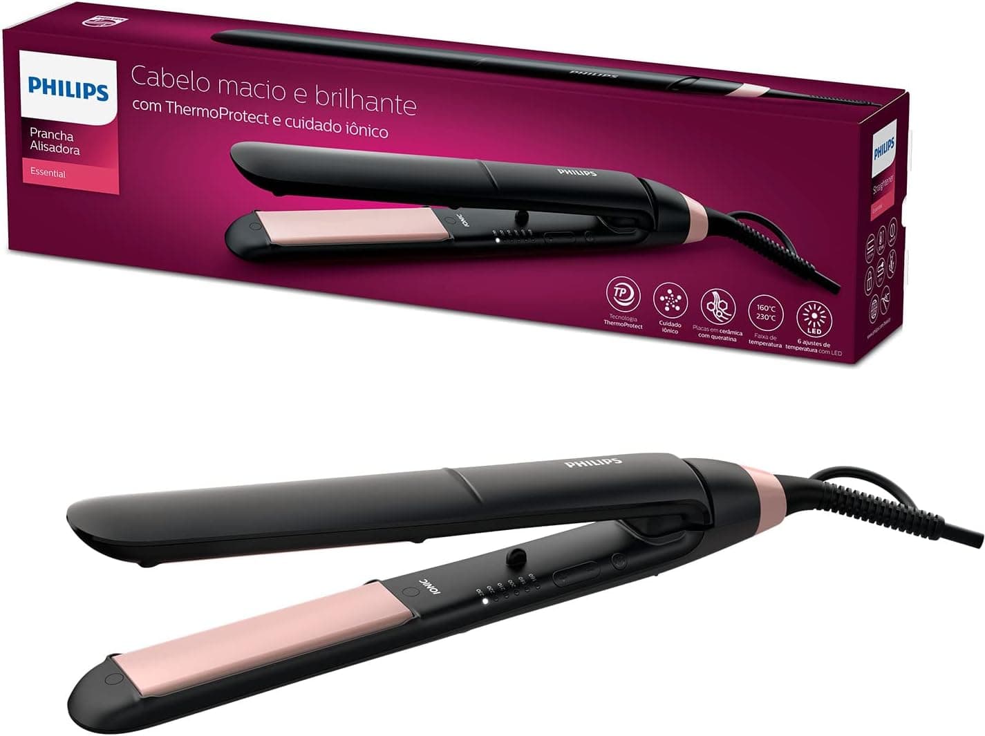 Philips StraightCare Essential ThermoProtect BHS378/00 Lisseur Noir