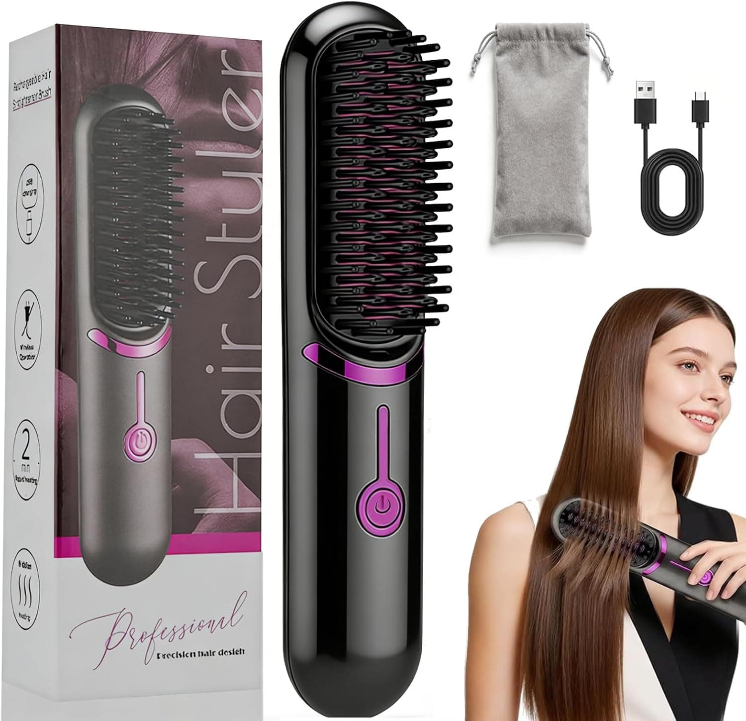 ZZJTPA Brosse Lissante Ionique Noire Sans Fil