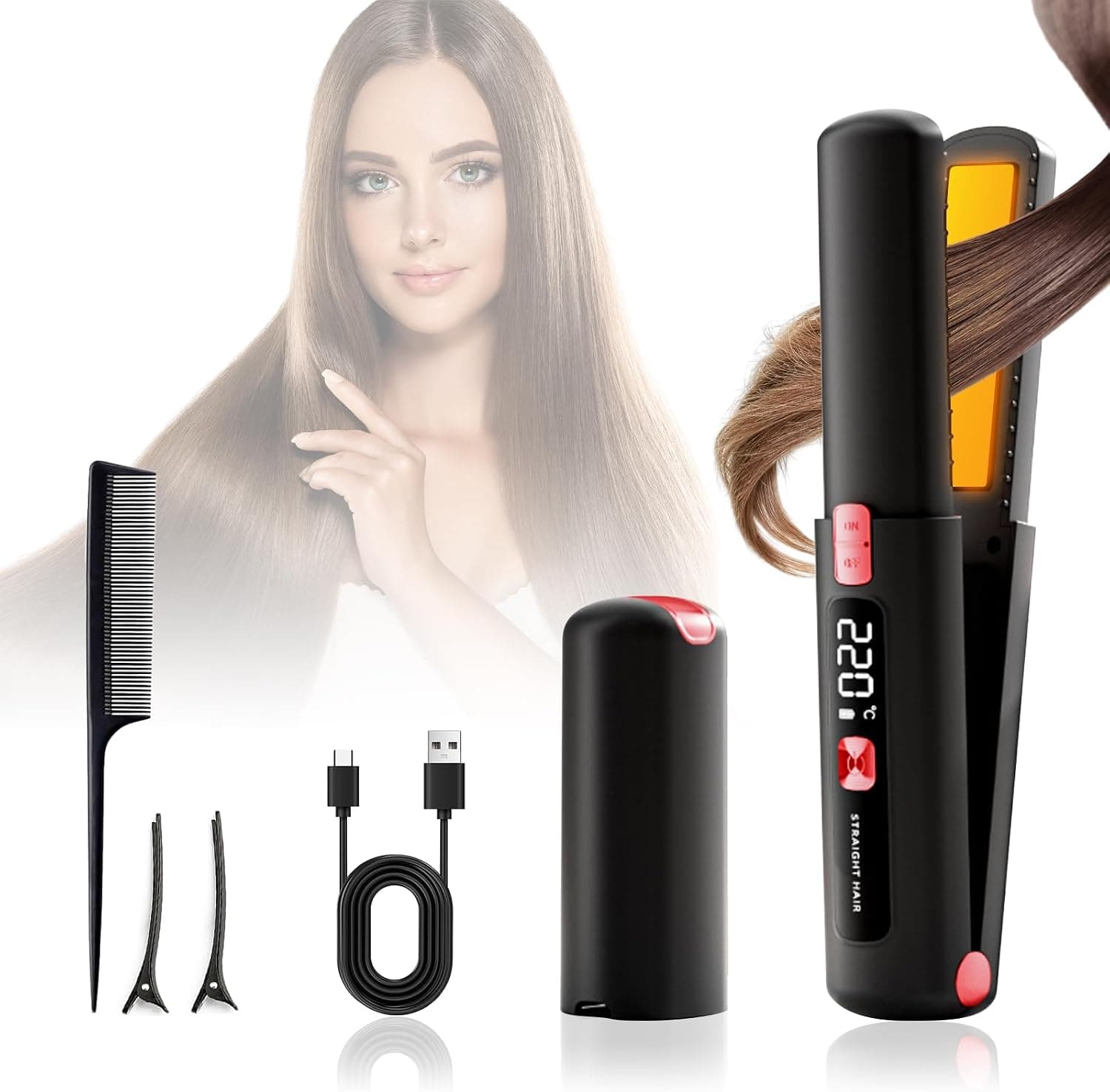 Anluomafuy Mini Fer à Cheveux Sans Fil 2-en-1
