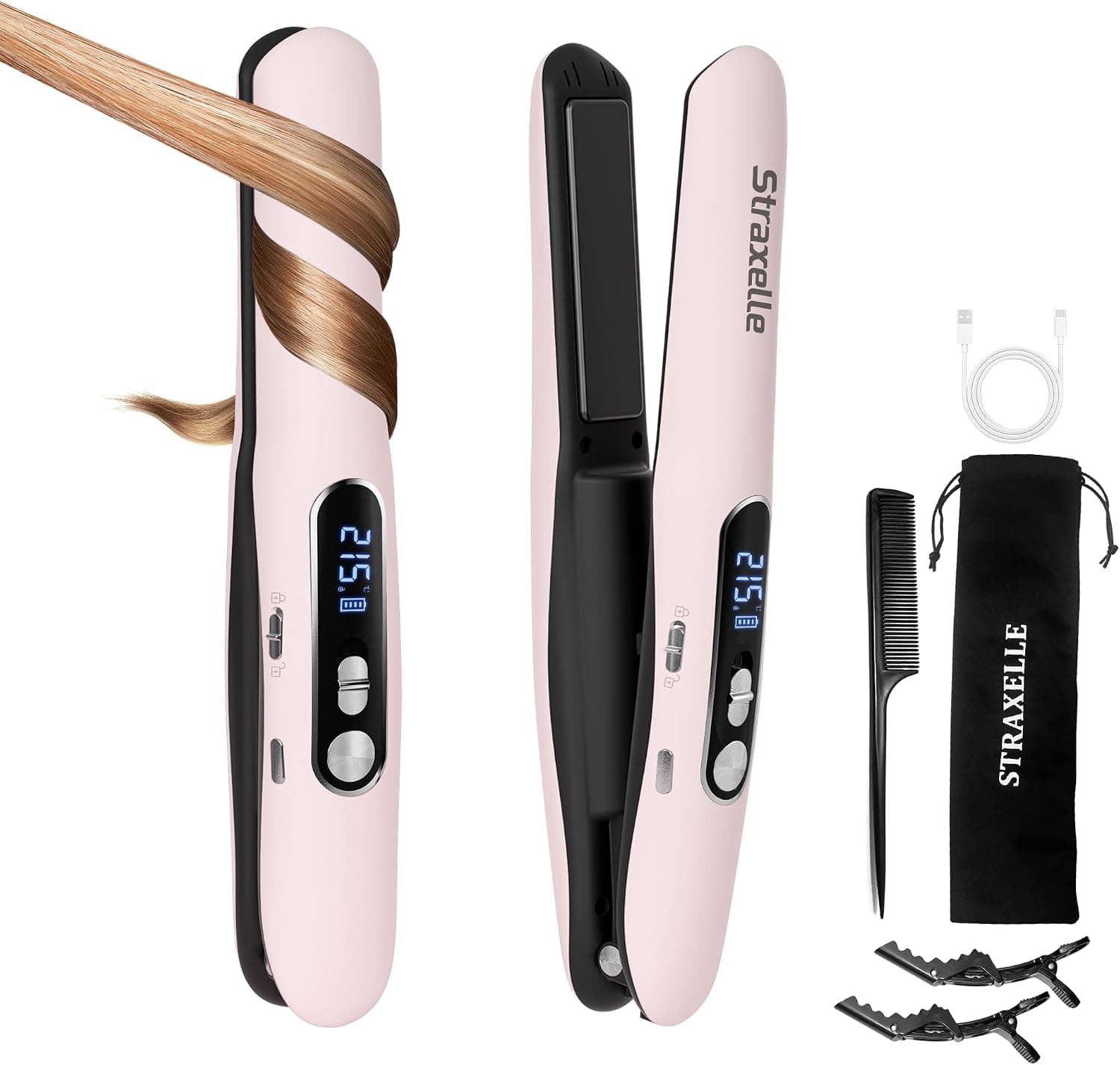 Straxelle Mini Lisseur Boucleur Sans Fil Rose